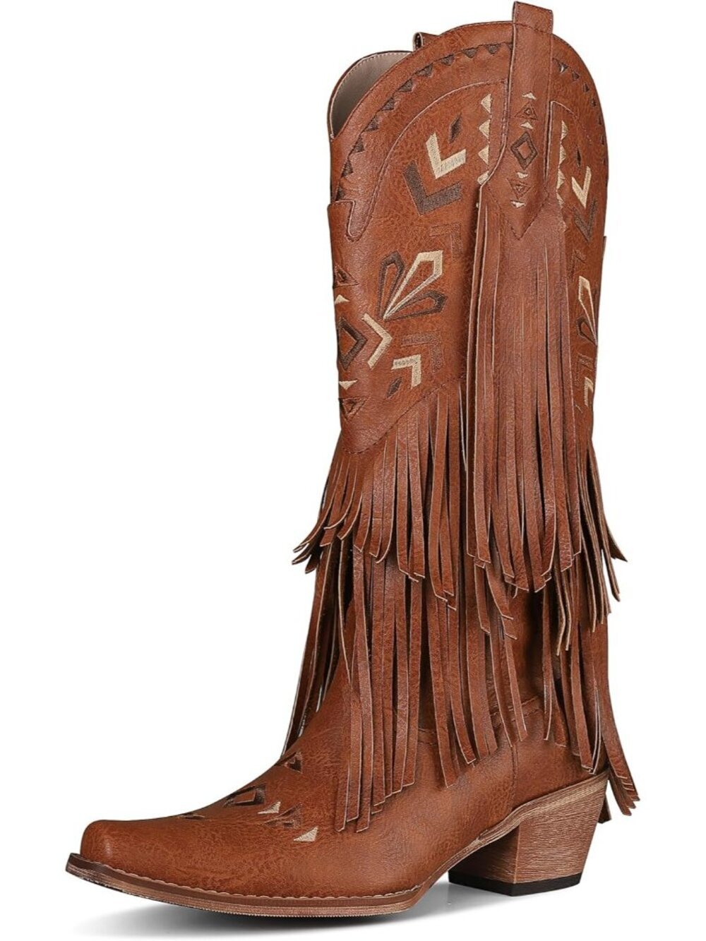 Women's Brown Tassel Pull On Western Cowgirl Boots Knee High Fringe Boots